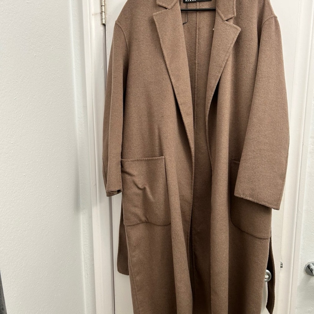 Zara Brown Longline Coat with belt